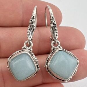 Sarda Sterling Silver Milky Aquamarine Drop Earrings, preloved